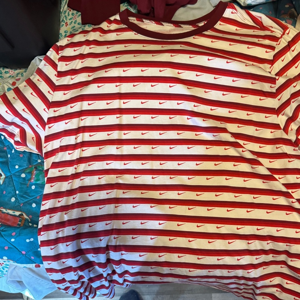 Nike Red and White Striped Tee